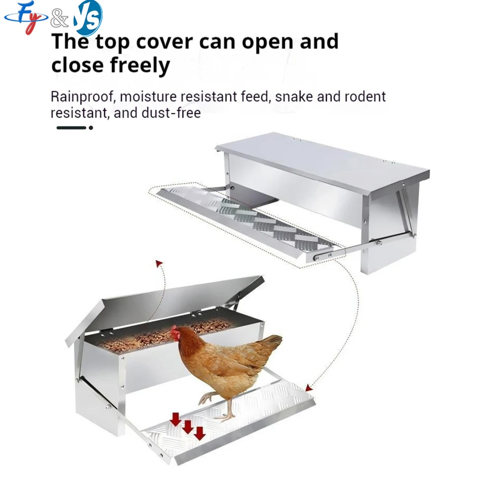 

Stainless Automatic Chicken Feeder Treadle Self Opening Poultry Feeding Troughs with Weatherproof Lid for Chicken Pheasants Duck