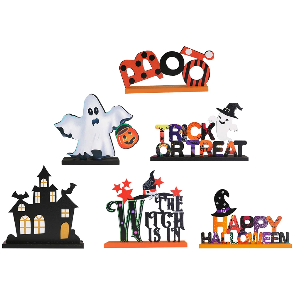 

6 Pcs Dining Table Wooden House Decorations Halloween Centerpieces for Tables