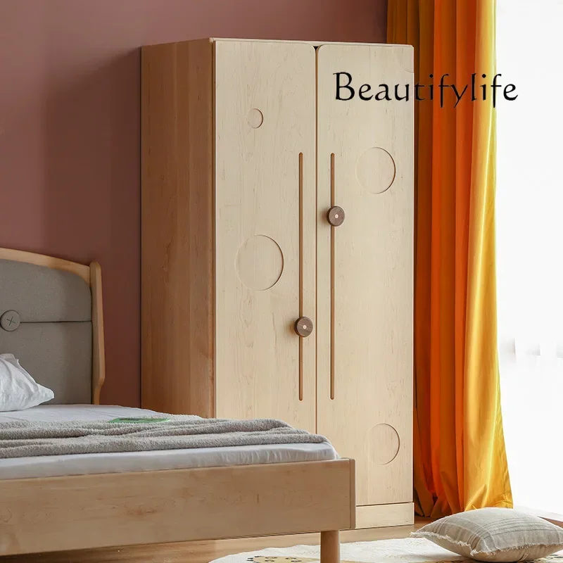 vV All solid wood wardrobe Bedroom Double door storage Locker wardrobe North American hard maple small wardrobe