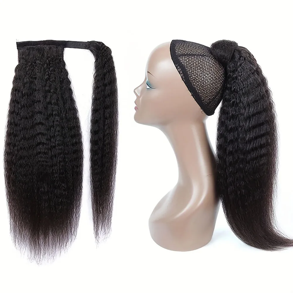 غريب مستقيم الشعر ذيل حصان مع معجون سحري 100% البرازيلي شعر الإنسان ذيل حصان ملحقات الشعر الطبيعي للنساء السود