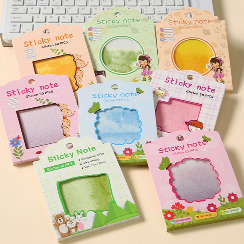 40Sheets Cartoon Colorful Flowing Light Transparent Index Tabs PET Sticky Note Page Marker Planner Stickers Office Supplies