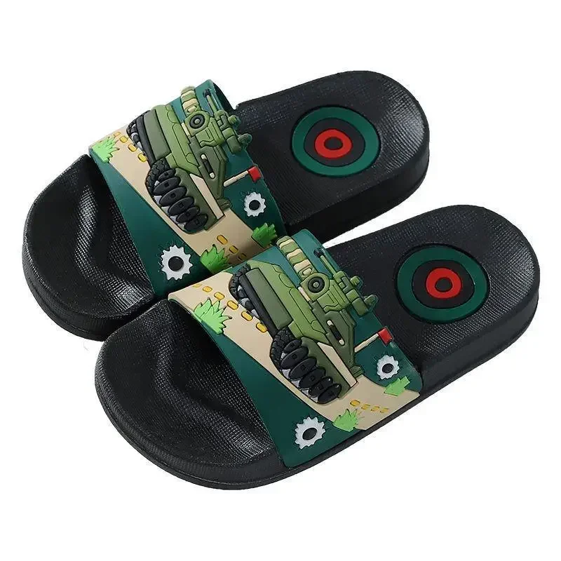 Summer Cartoon Tank Children\'s Slippers For Boys Girls Slippers Pvc Home Flip Flops Non-slip Big Kids Beach Sandals 3-14 Years