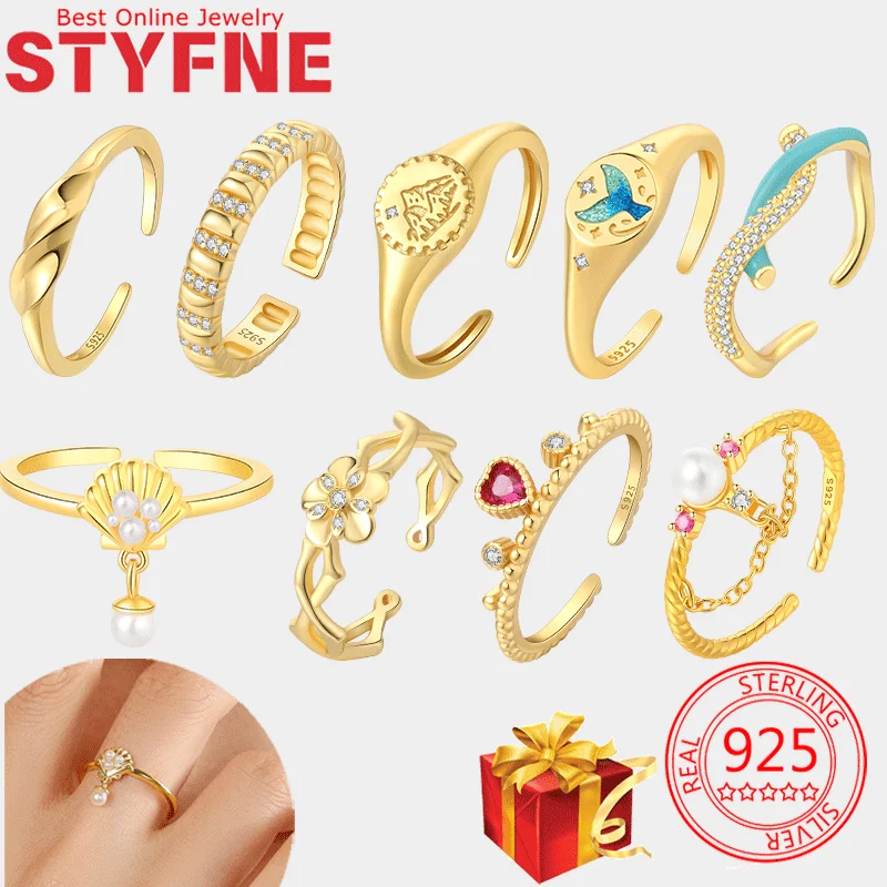 

New 925 Gold Series Exquisite Pearl Red Heart Multiple Adjustable Rings Suitable Women's Wedding Jewelry Comes With Gift Bag