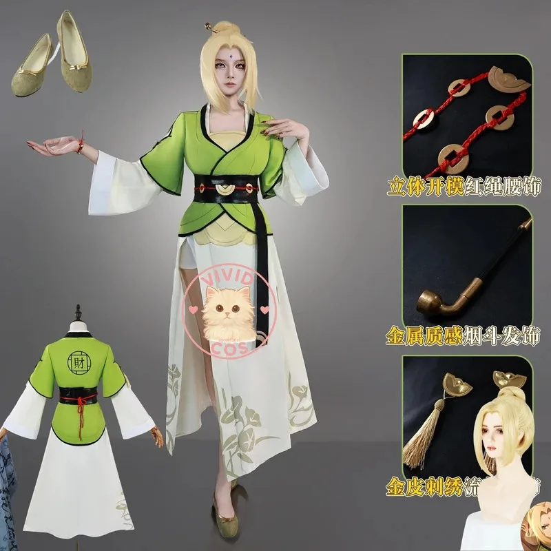 Горячий аниме-костюм для косплея Tsunade, модное зеленое платье, парик, обувь, полный комплект для женщин, Comic Con, костюм для вечеринки на Хэллоуин