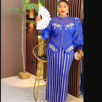 Plus Size Evening Dresses for Women African Luxury Sequin Gown Elegant Spring Wedding Party Long Dress Ankara Ladies Clothing