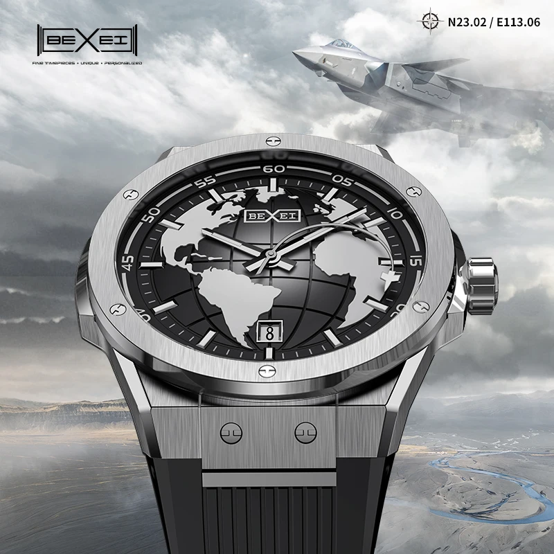 BEXEI 9136 Automatic movement watches for men synthetic sapphire mirror Luminous waterproof Aviation Themed Mechanical Watches