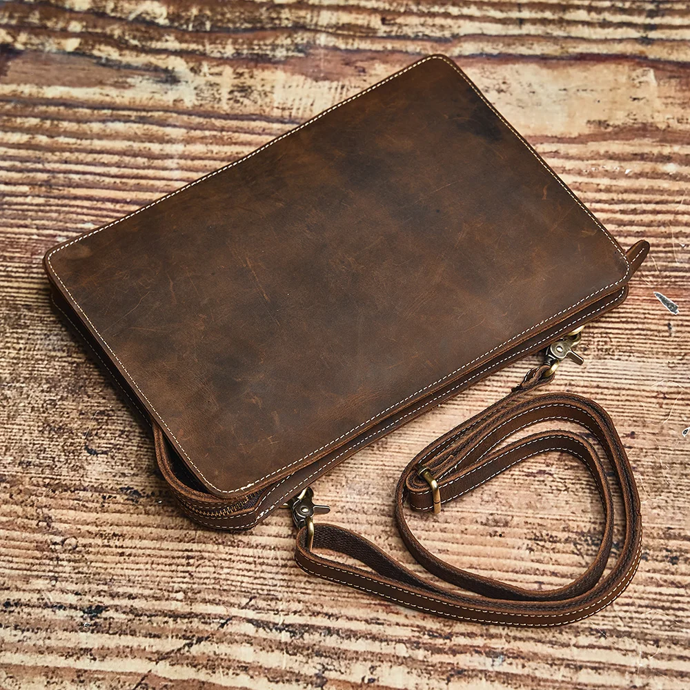 Nupugoo schlanke Umhängetasche Herren Echt leder Retro Umhängetasche täglich Pendler Rindsleder Umhängetasche Clutch Tasche Büro tasche – Detail 9