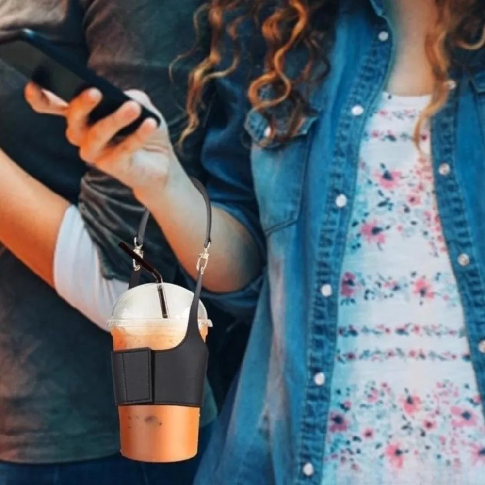 Portable Design Leather Cup Cover PU Insulating Function Cup Holder Universal Fit Carrying Strap Water Bottle Sleeve