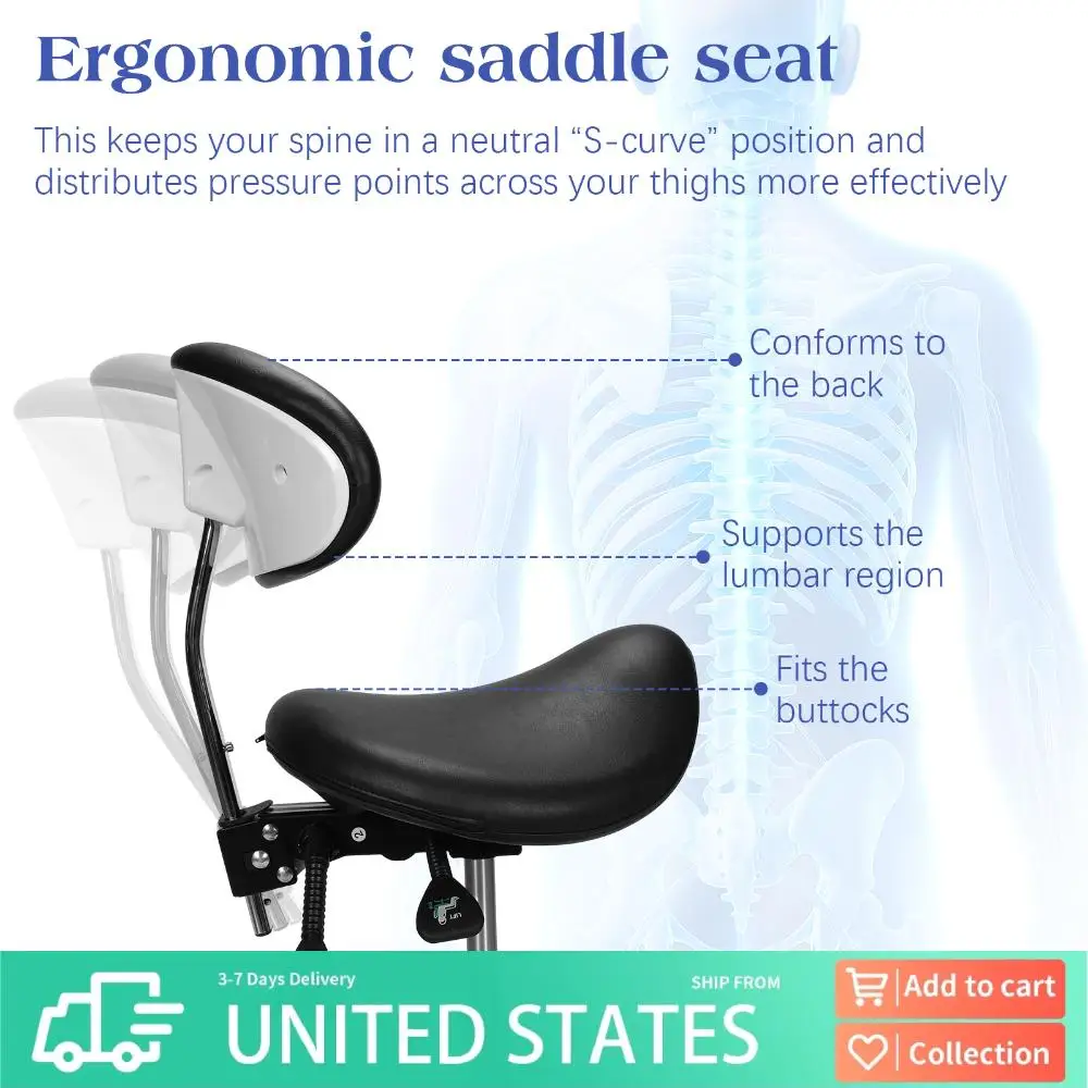 

Comfortable Rolling Saddle Stool with Wheels with Back Support 19.93-21.65in Height for Home Office Salon Spa Kitchen Tattoo