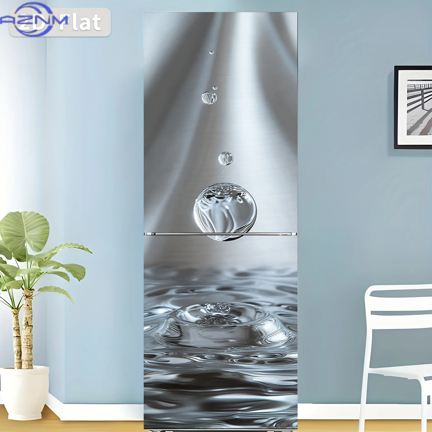 2D Flat Printing 1pc Refrigerator Sticker 60×180cm Water Droplets Falling on Water Surface Themed Design Wall Sticker Decorati