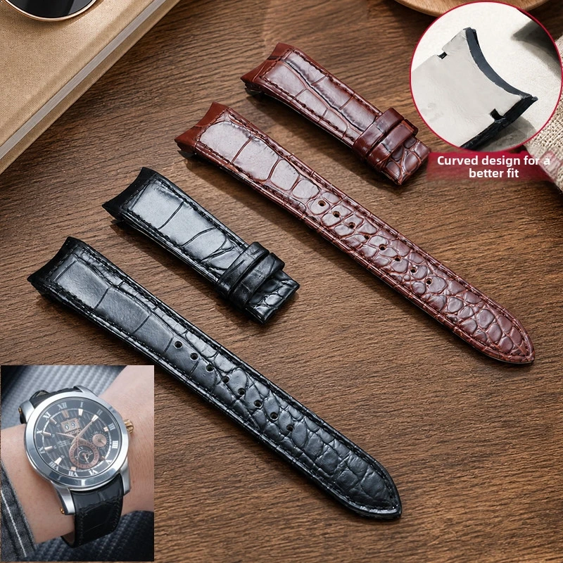 21mm Curved end Leather Strap For SEIKO Premier SNP096 SNP114 SNP115 SNP127 SNP093 Men WatchBand Metal clasp Watch Accessories