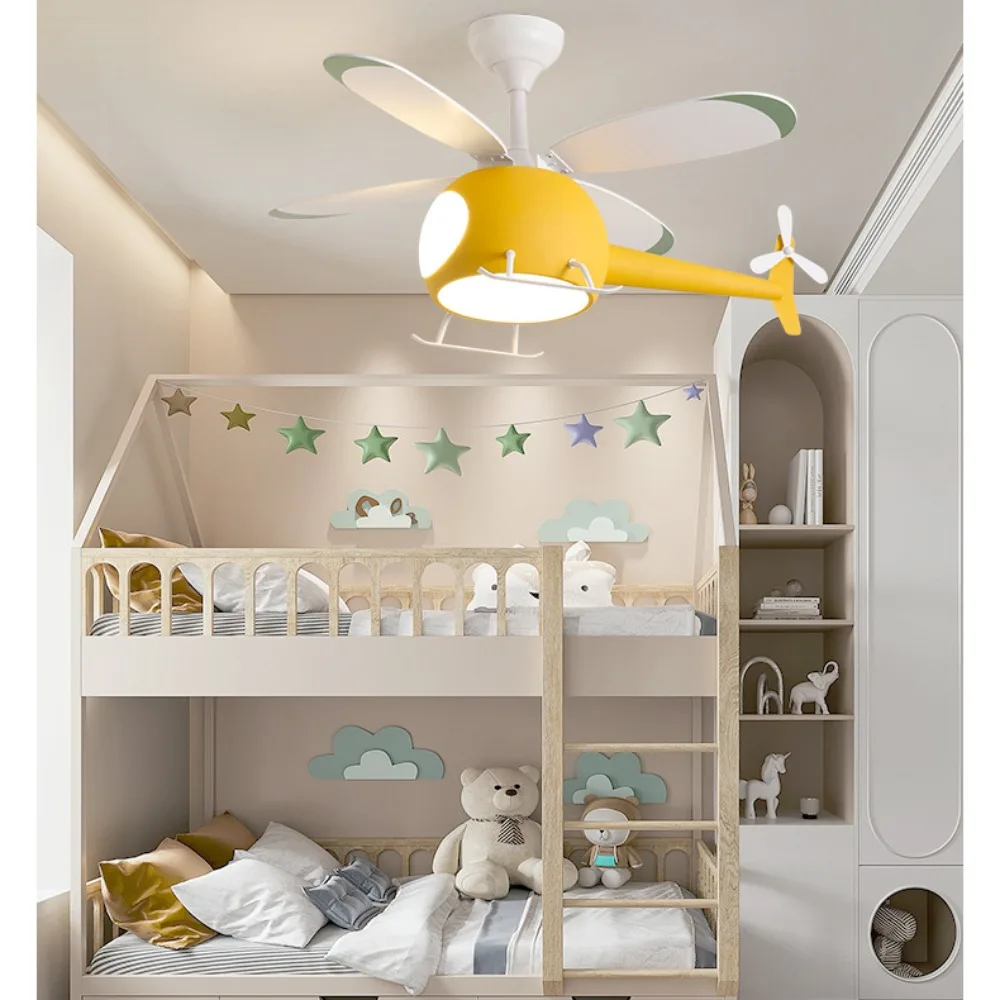 

Creative children's room ceiling fan light minimalist helicopter ceiling fan with LED light cartoon baby room decorative light