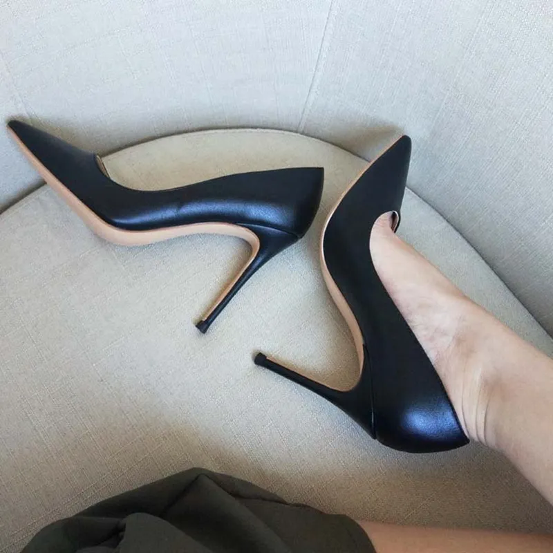 Classic Matte Black 12cm High Heels Shoes Woman Pumps Side Empty Pointed Toe Stilettos Sexy Wedding Shoes QKOU002 ROVICIYA