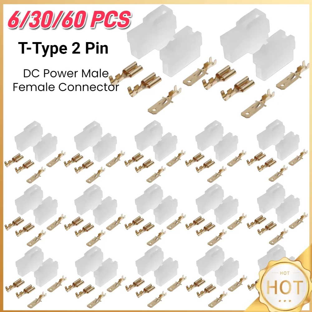 

6/30/60pcs Universal T-Type 2 Pin DC Power Male Female Connector Plug for Kenwood Yaesu Icom Vehicular Radio Walkie Talkie