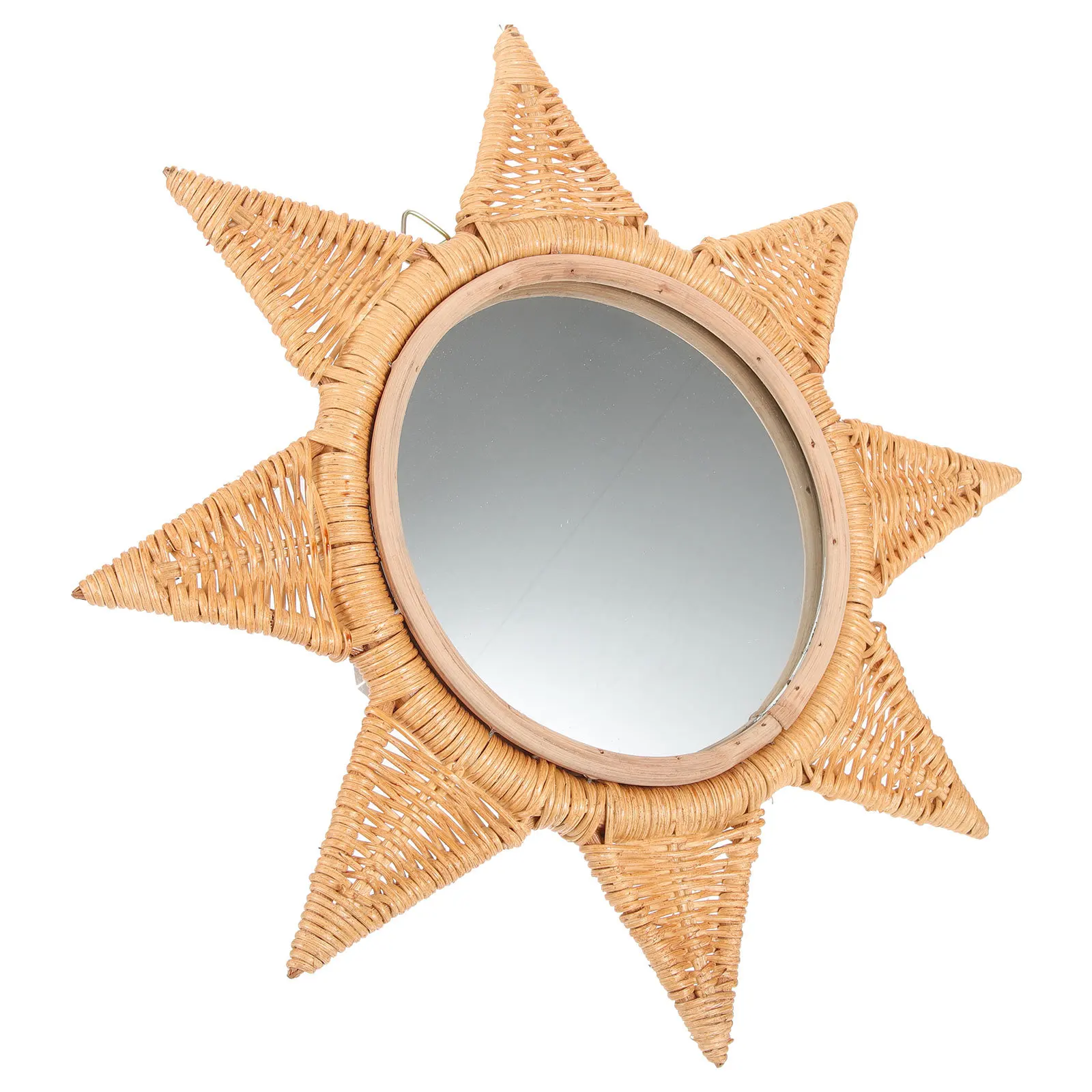 

Rattan Woven Mirror Decorative Hanging Wall Retro Dormitory Vanity Adornment Home Office Bathroom Wall-Mounted Mirror