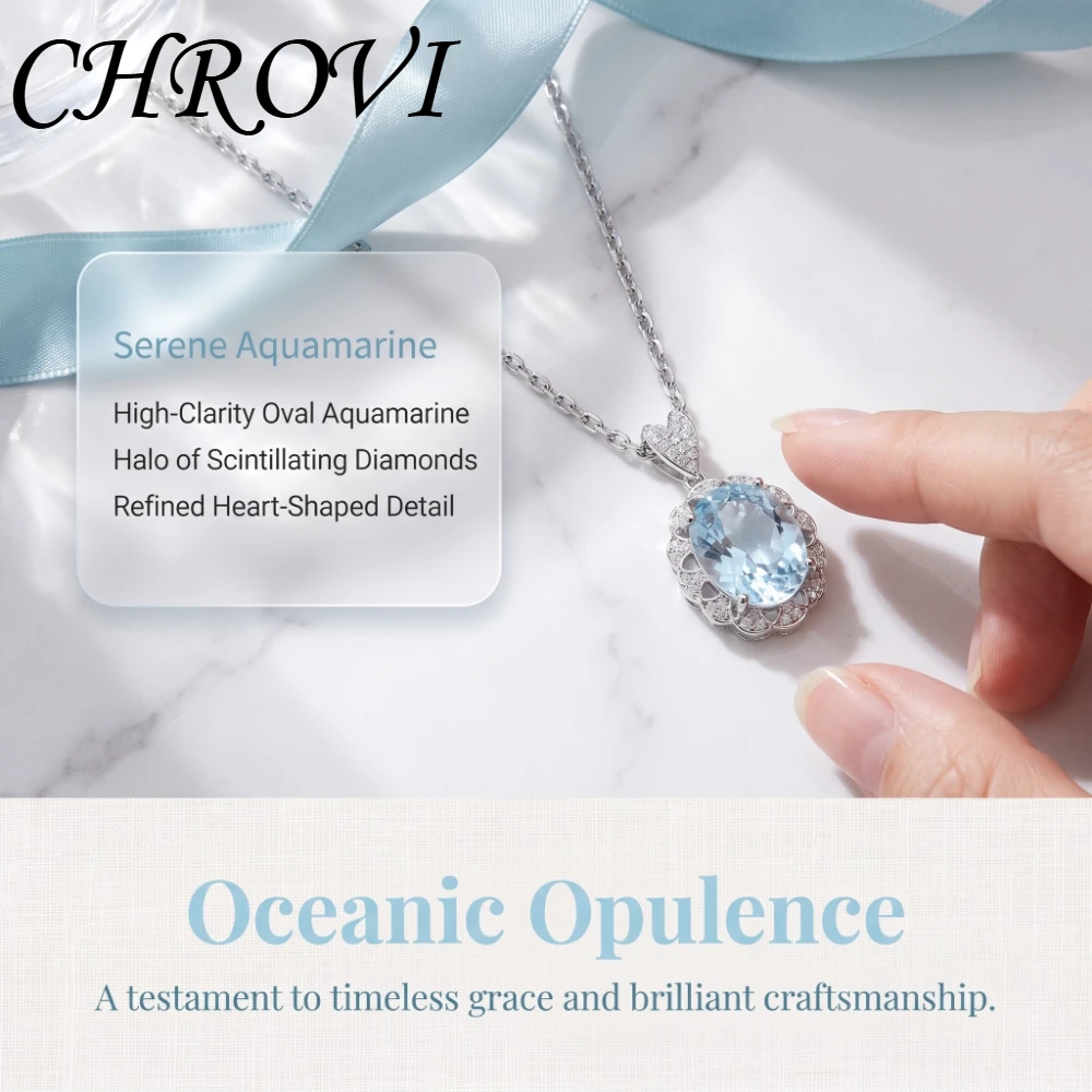 Exquisiter 925 Sterling Silber Neuer Stil Eleganter Ovaler Aquamarin-Anhänger für Damen, Hochwertiges Halsketten-Schmuckstück – Detail 1