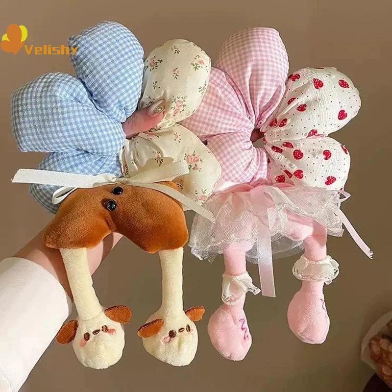 Cartoon Corpo inferiore di animali Fiore grande Scrunchie per donne Ragazze Fascia per capelli dolce Fascia per capelli Cravatta per capelli Accessori per capelli carini
