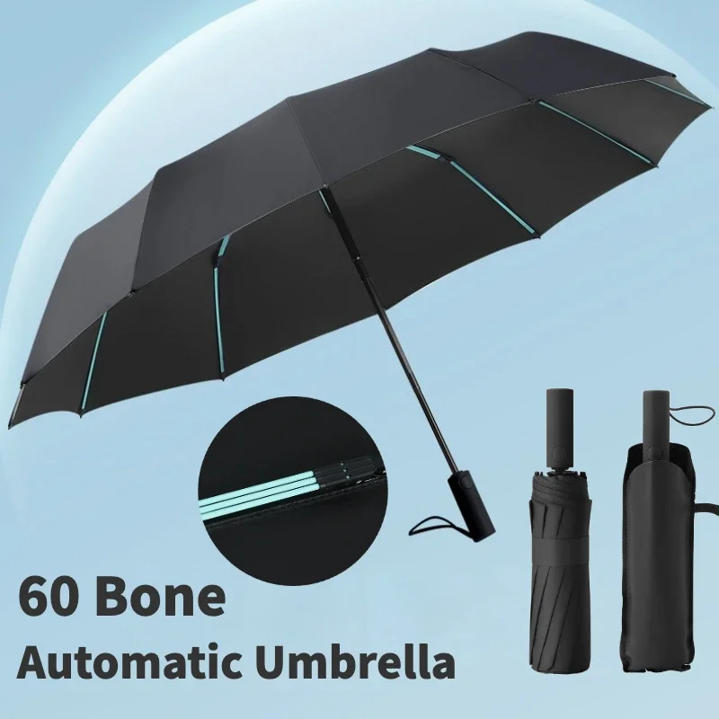 Business Fully Automatic Fold Umbrella for Men, 60 Bone Windproof Strong, Sunshade Anti UV, Sun and Rain Umbrellas Women Parasol