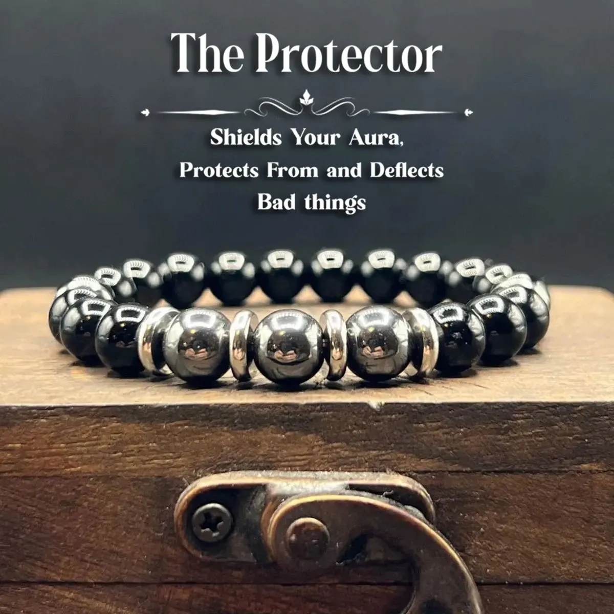 1pc Protector obsidian and hematite bead bracelet, men's simple style elastic rope jewelry, suitable for daily wear
