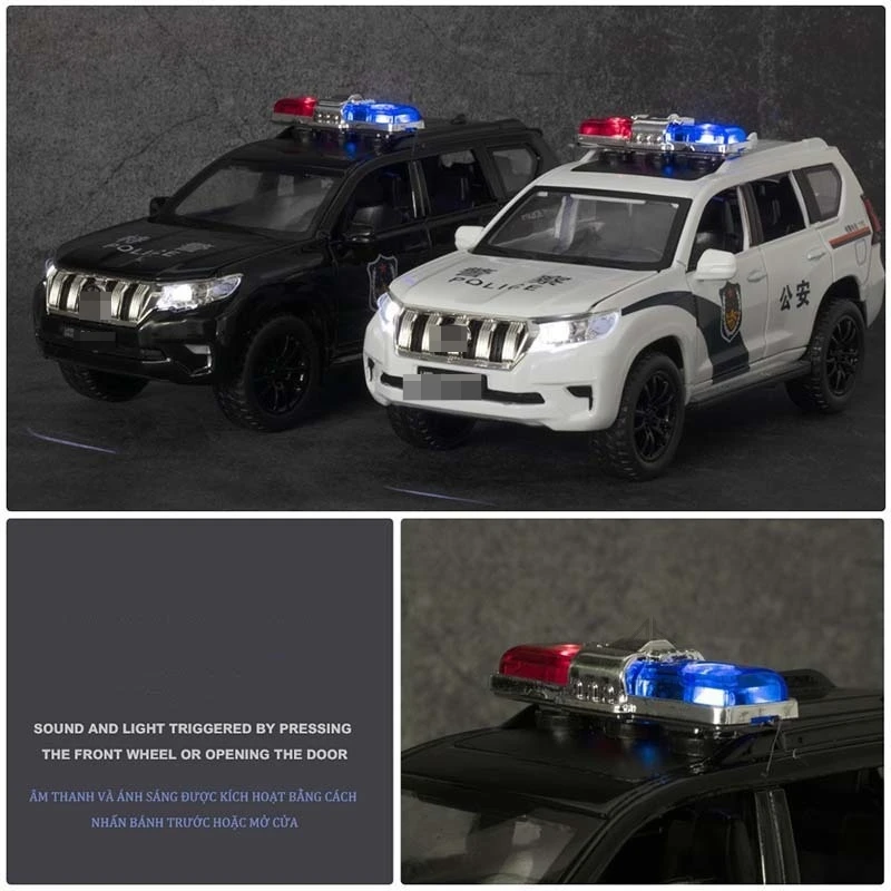 1/32 Alloy Diecasts Prado Police SUV Car Model Toy With Sound And Light 6 Doors Opened Pull Back Metal Vehicles Children Toys