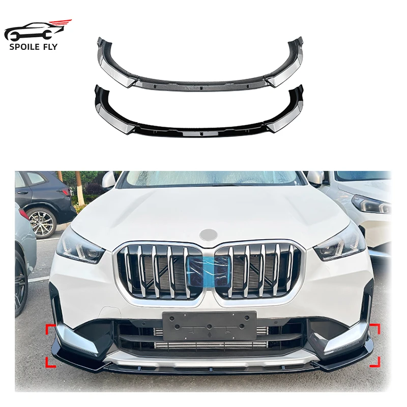 

Front Bumper Lip Spoiler Glossy Black Or Carbon Fiber Look Paint For BMW X1 U11 U12 M Sport 2023 2024