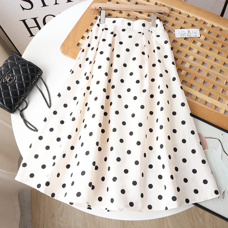 Ele خمر طباعة عالية الخصر ميدي تنورة المرأة دائرة كاملة مظلة غير رسمية تنورة سلسلة Faionable صيف 2025