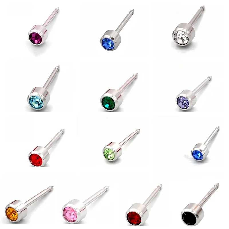 13 لونًا شخصيًا وعصريًا من الفولاذ المقاوم للصدأ حاد مدبب من الزركون للحفلات أقراط مثقوبة مجوهرات عالية الجودة