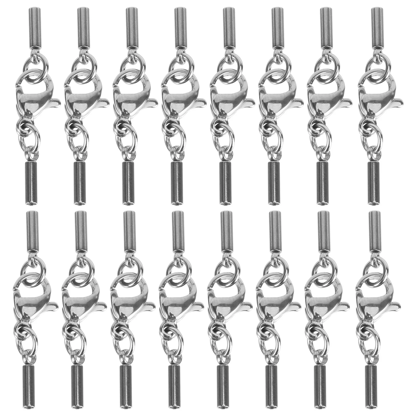 20Pcs Stainless Steel Cord Fasteners Lobster Clasp Jewelry Buckle for Necklace Bracelet 1.2mm Hole Silver DIY Making