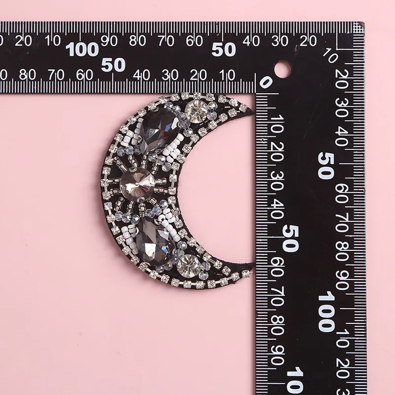 Parches de luna y estrella con cuentas de diamantes de imitación para coser ropa, apliques de parche bordado, accesorio de ropa, 2 uds.