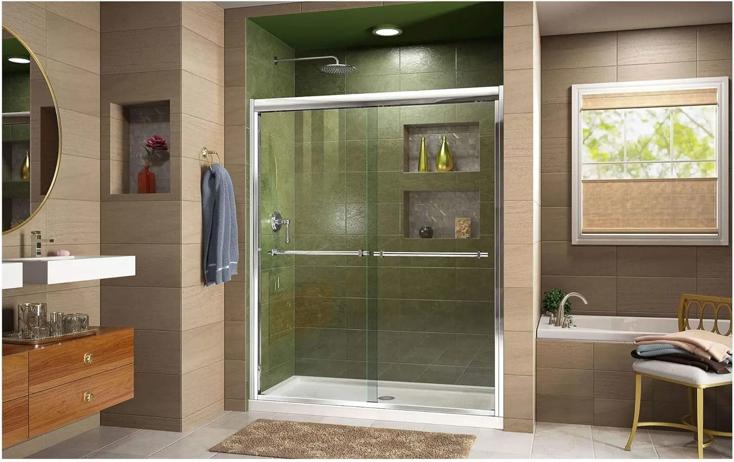 Duet 56-60 In. W X 72 In. H Semi-Frameless Bypass Sliding Shower Door In Brushed Nickel, Shdr-1260728-04