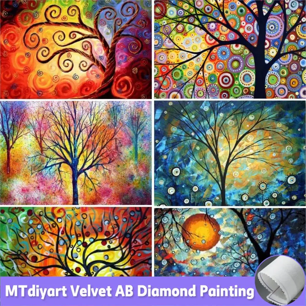 Peinture diamant 5D plein carré, peinture d'arbre, art abstrait, mosaïque, travaux grossier, bricolage, broderie diamant, décor de paysage, kit d'artisanat