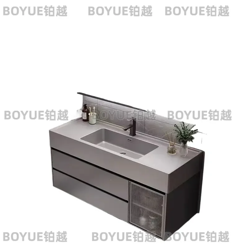 Modern Light Luxury Bathroom Vanity Set with Integrated Ceramic Sink Wall Mounted Washbasin Cabinet Combo for Toilet Area