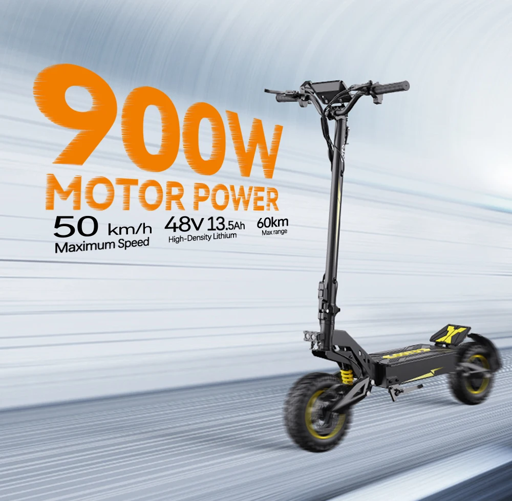 Image of OOTD T10 Erwachsenen-Elektroroller 900W Motor 48V 13,5Ah Akku 11 Zoll Reifen 60km Reichweite 50km/h City E-Scooter