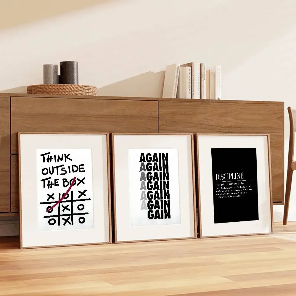 Black White Inspirational Text Wall Art Minimal Motivational Slogan Tic Tac Toe Letter Poster for Meeting Room Office Home Decor