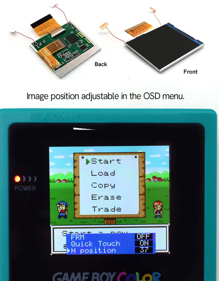 HISPEEDIDO Drop in 2.45" GBC IPS Screen FRM PCB Mod Kits Replacement No Need Welding OSD Pixel Effect For Gameboy Color