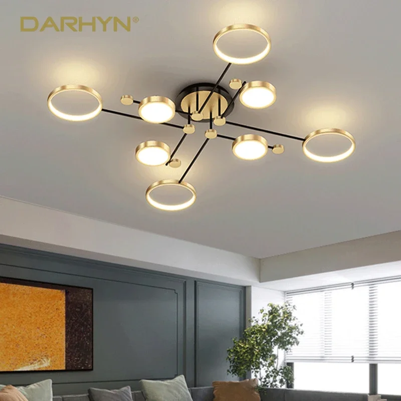 

Modern LED Ceiling Chandelier Home Indoor Decor For Living Dinning Room Bedroom Lamp Gold Frame Aluminum Fixture Lighting Lustre