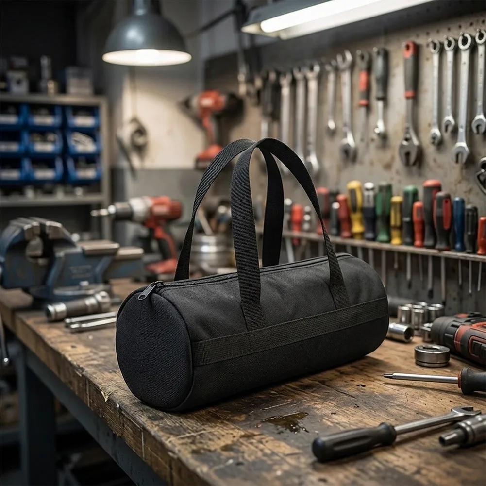 Lightweight Canvas Tool Tote Bag 32x10cm with Full Zipper for Electricians Mechanics and Home Repair Professionals