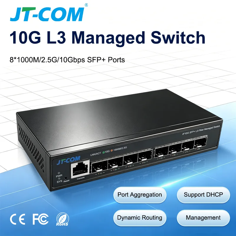8-Port 10-Gigabit SFP+ L3 Managed Network Switch with DHCP Dynamic Routing VLAN Division And Port Aggregation Support