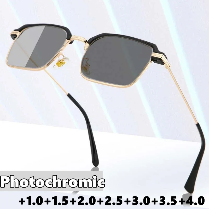 Business Style Photochromic Glasses Trendy Far Sight Reading Glasses for Men Women Vintage High Difinition Prescription Eyewear