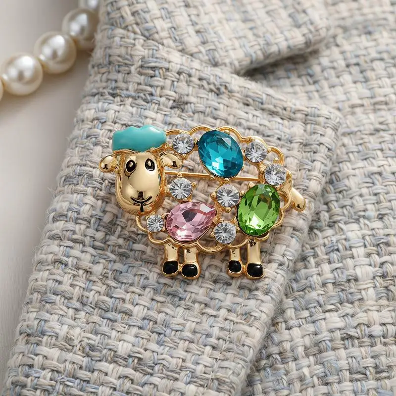 1Pcs New Creative Cute Rhinestone-embellished Sheep Brooch, Personalized Animal