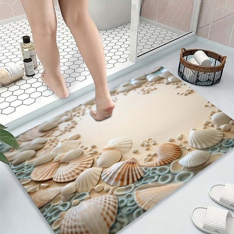 Beach Wooden Shell Bathroom Mats Diatom Mud Carpet for Shower Room Super Absorbent Kitchen Entryway Non-Slip Rugs Home Decor