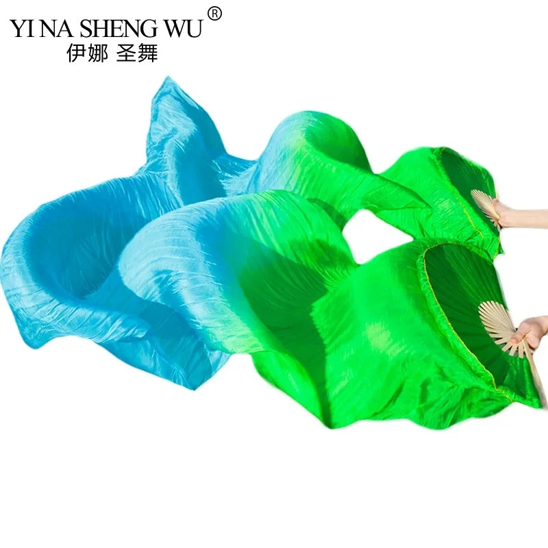 Seda Real/seda de imitación hecha a mano teñida abanicos de danza del vientre de alta calidad 1 par abanicos de danza del vientre colores degradados abanicos largos de baile