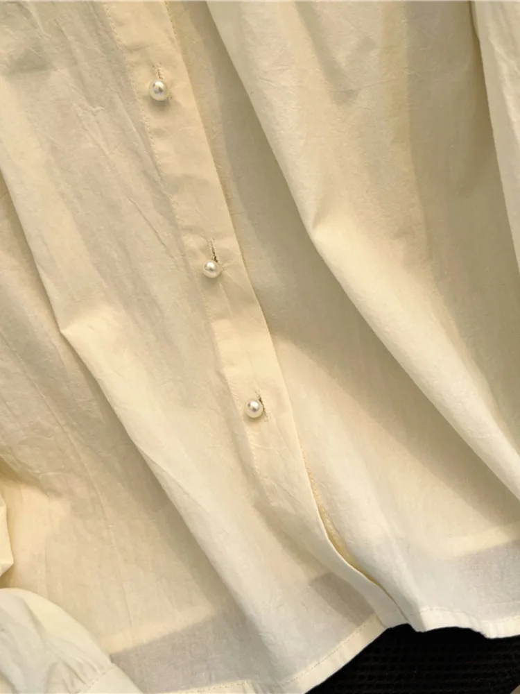 レーストリムドールカラーirtレディース初秋ルーズエイジディフュージョントップ韓国風スレボタンディテールロングスリーブカラー