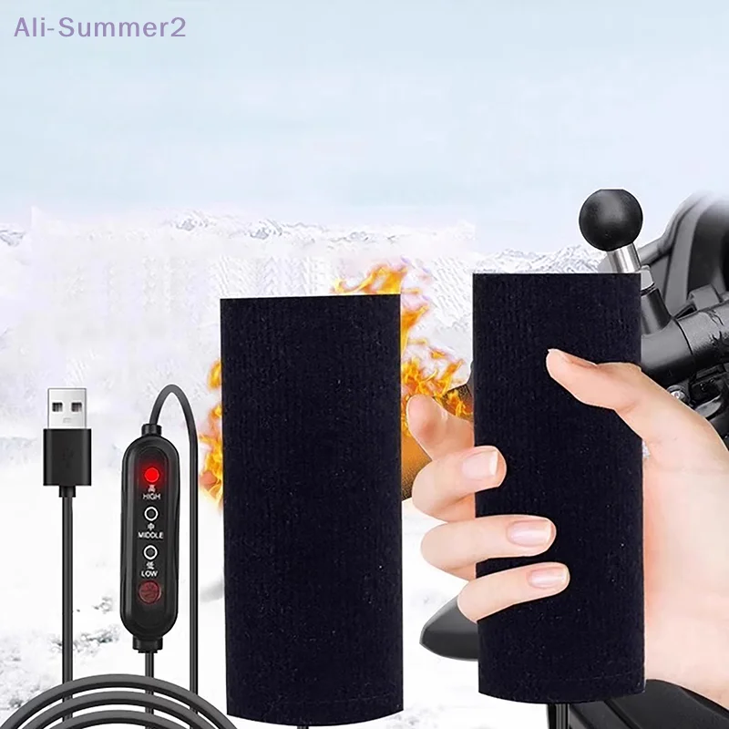 1Pair 5V 2A USB Electric Motorcycle Heated Handlebar Cover 3 Gear Warmer Heated Handgrips Handle Cover Motorcycle Accessories