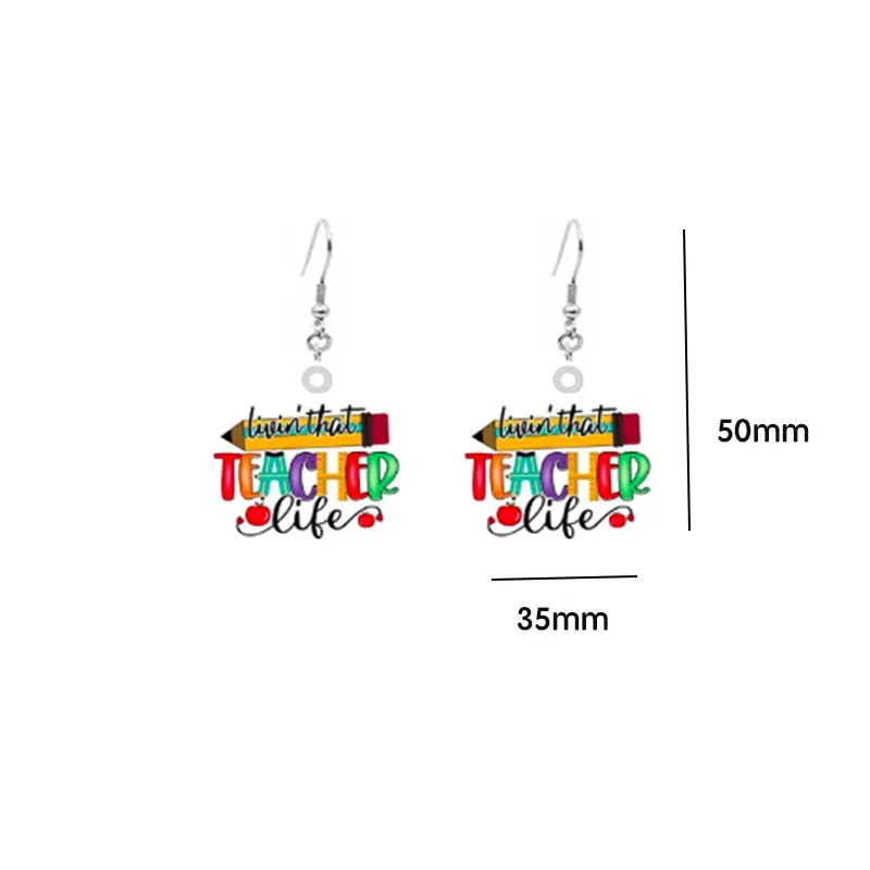 Best Teacher Acrylic Earring For Women Pen Apple Rule Student Ever Epoxy Dangle Earrings Jewelry Cute Girls School Teacher's Day