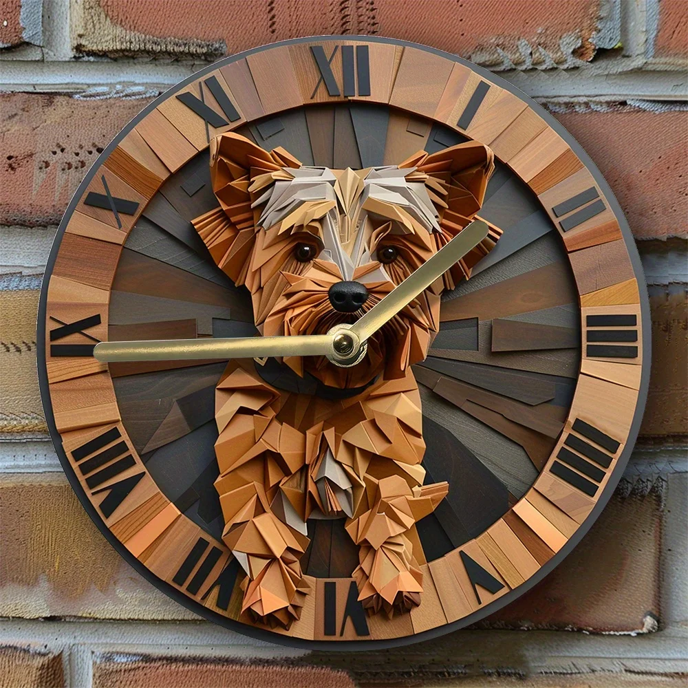 DIY Yorkshire Terrier Wall Clock Kit - Silent Clock with 3 Hand Sets - 2D Geometric Dog Design - Assembly Required Home Decor