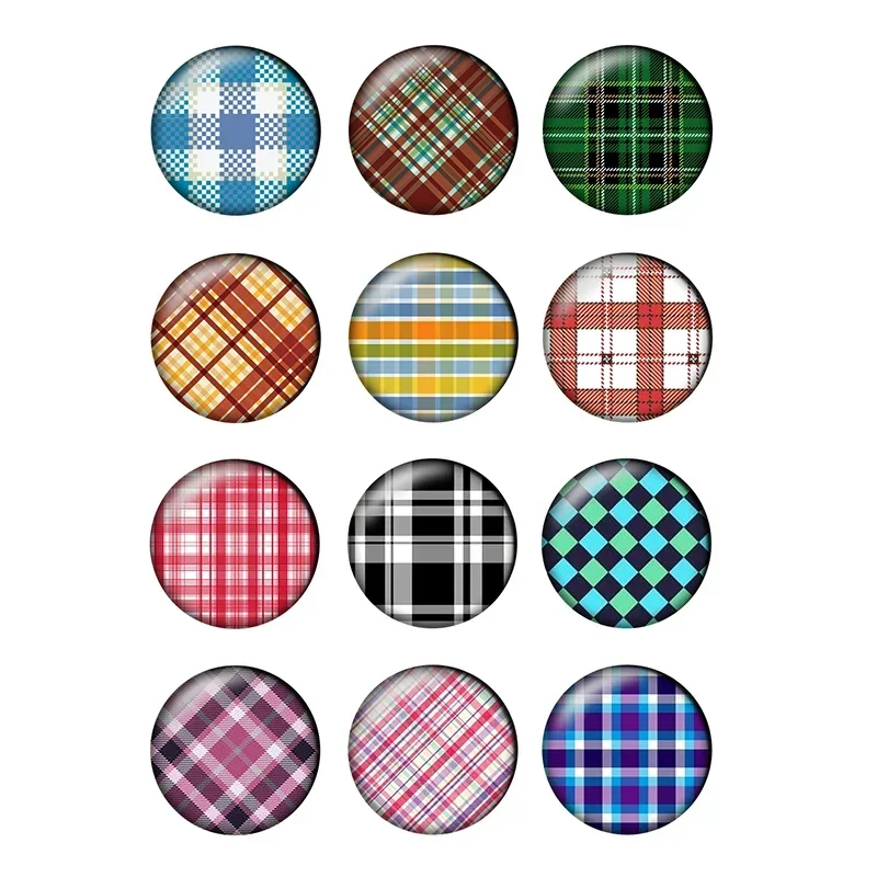 12pcs Checkered Pattern Round Photo Glass Cabochon 8mm 10mm 12mm 14mm 16mm 18mm 20mm 25mm Demo Flat Back DIY Jewelry Making T061