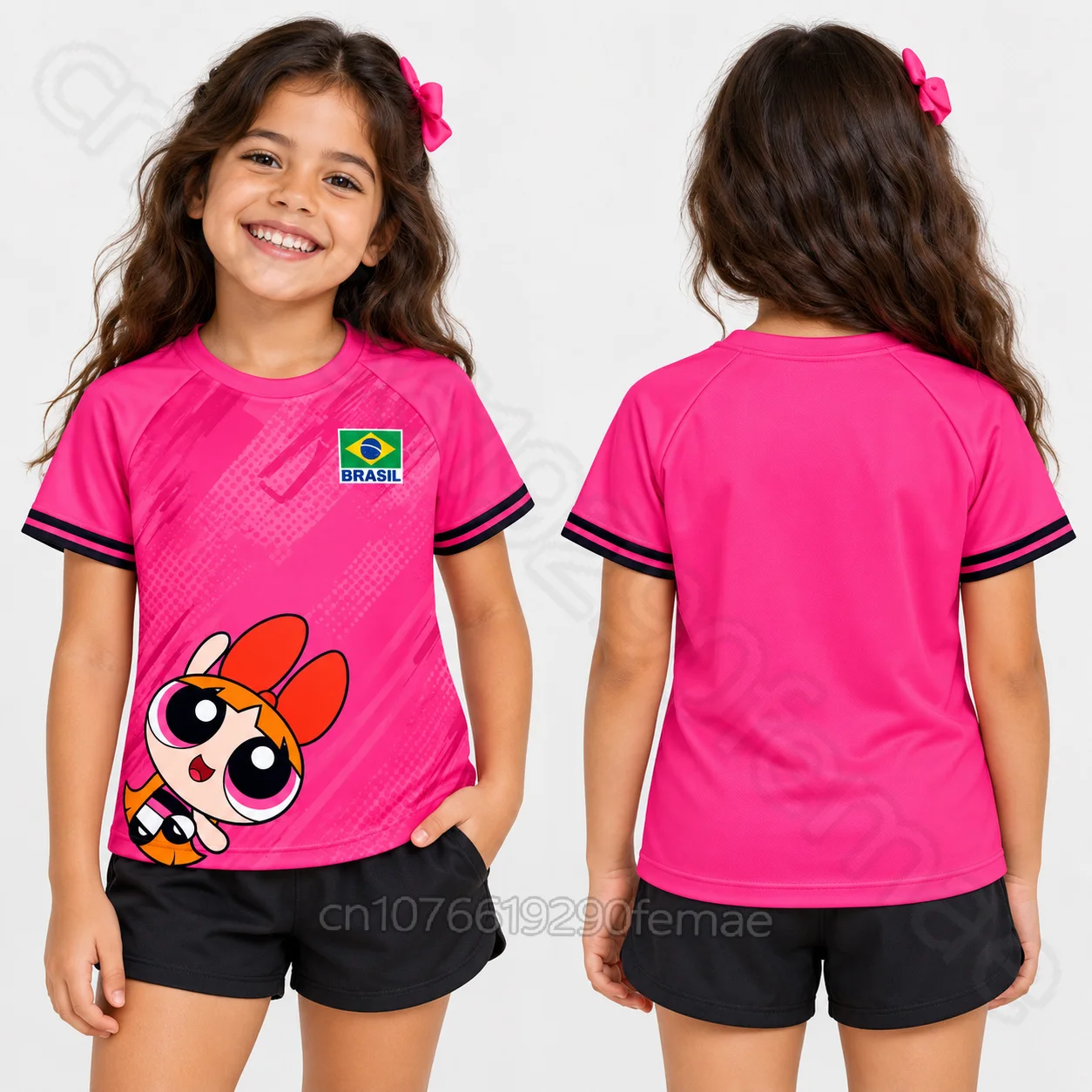 2026 Neues Brasilien Volleyball-Trikot Kinder-T-Shirt im THE POWERPUFF GIRLS-Stil Kurzarm-Oberteil für Jungen und Mädchen Vielseitiges Sport-Shirt – Detail 9