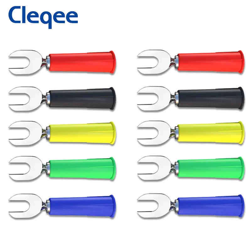 Cleqee P4002 5Colors 6mm Insert Spade Plug with 4mm Socket U Type and Y Type Harpoon Compatiable with 4mm Banana Plug