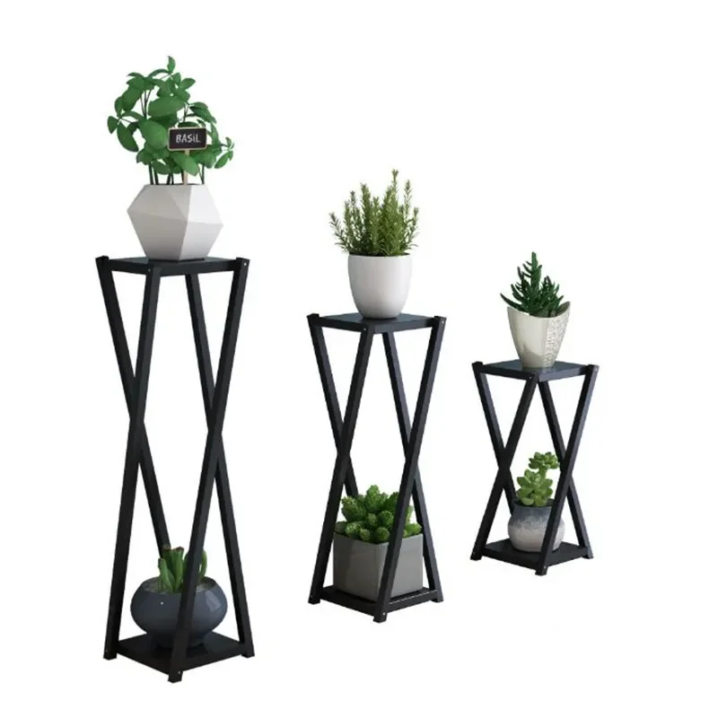 European Style Steel Wood Plant Stand Multi Tier Flower Pot Rack for Balcony Living Room Indoor Greenery Display Shelf